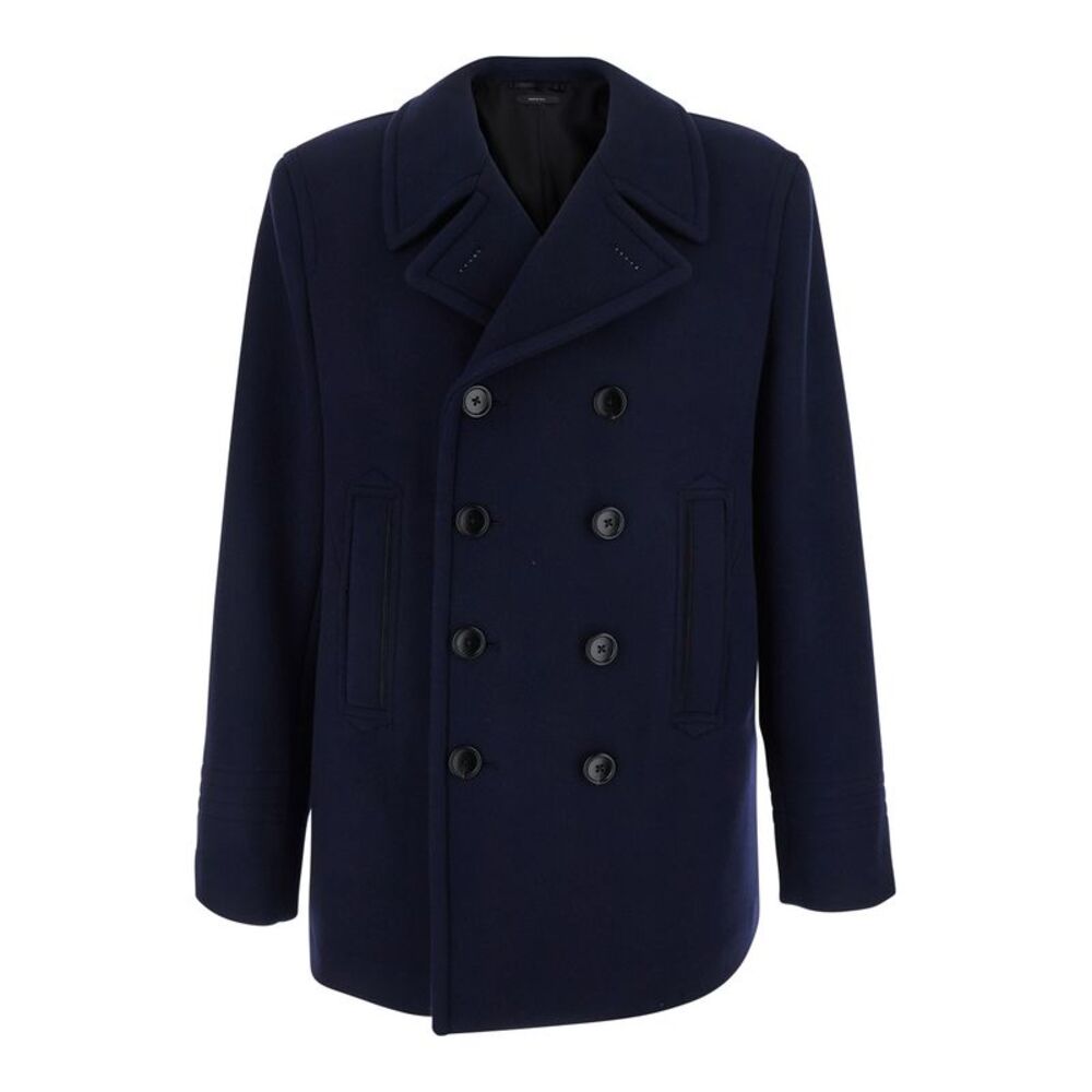 Tom Ford Men Blue Double-Breasted Jacket With Notched Revers In Wool For Men